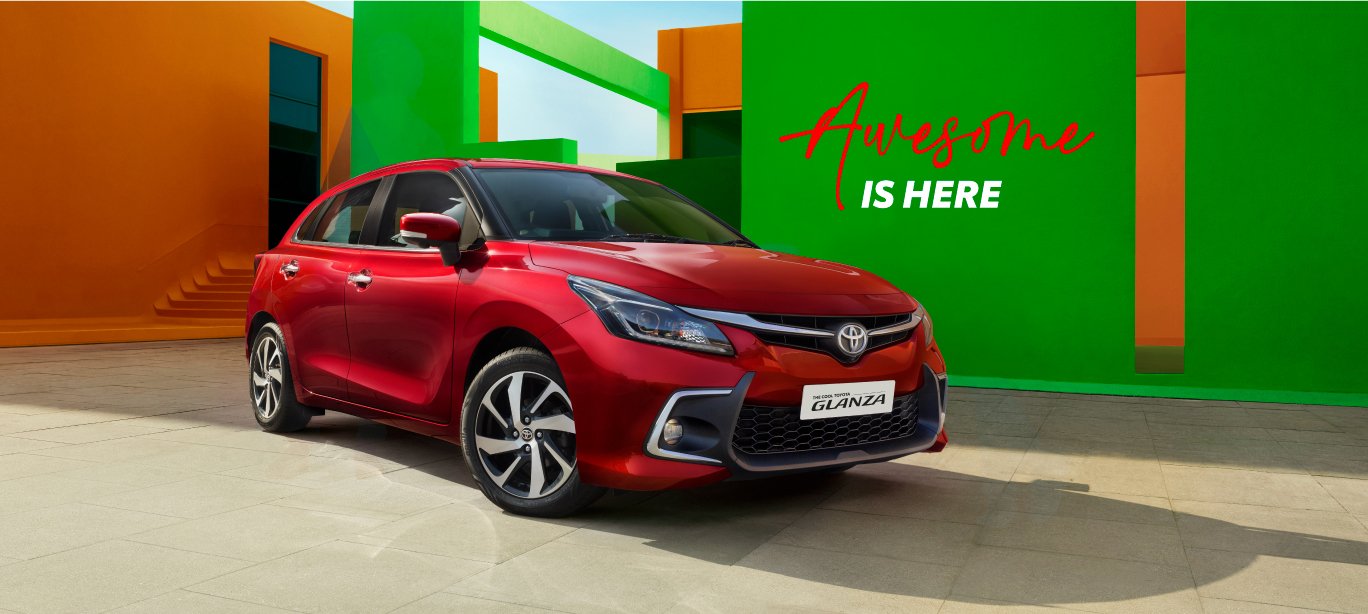 Toyota Glanza cars side profile, premium hatchback with sporty design, buy Glanza cars for comfort, mileage and modern features