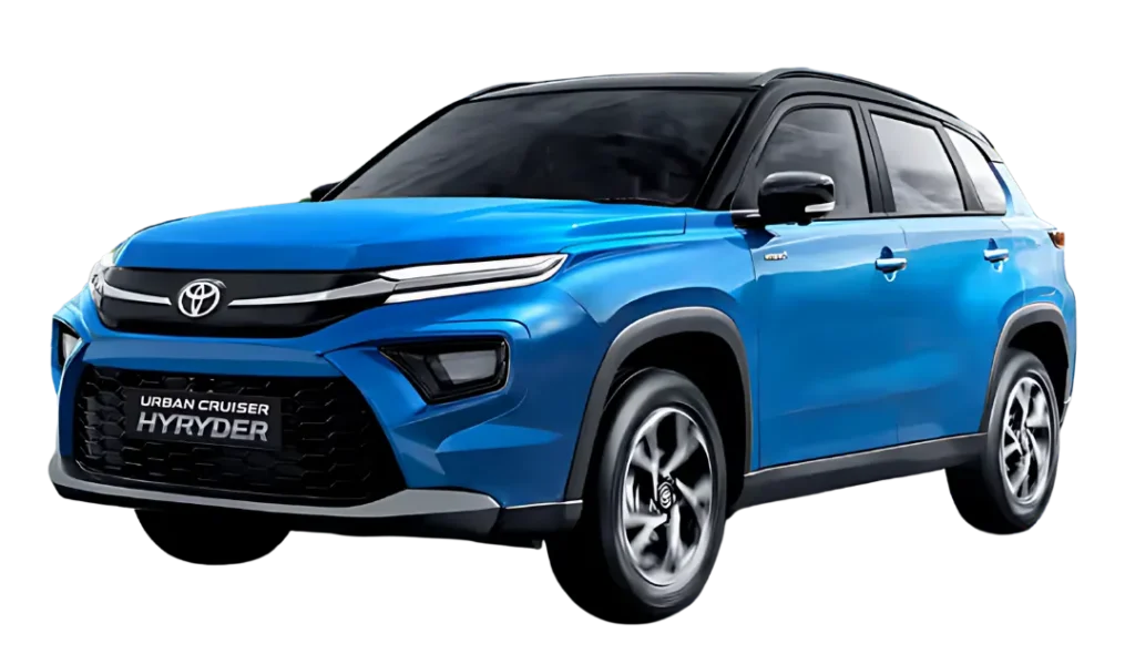 Urban Cruiser Hyryder car premium SUV look, hybrid performance design, buy Hyryder car for stylish city drives and comfort