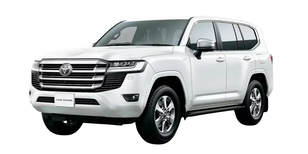 Toyota Land Cruiser car bold luxury SUV front view, premium off-road design, buy Land Cruiser car with strong stance, iconic grille and powerful road presence