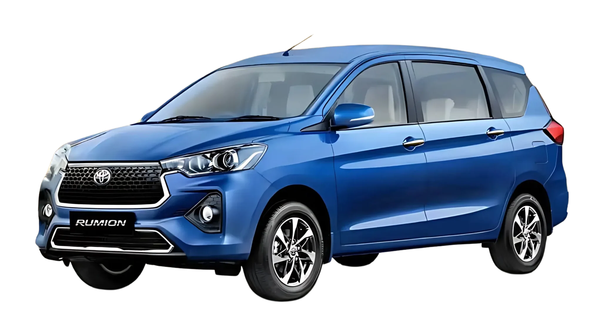 Toyota Rumion car stylish front profile, spacious 7 seater MPV, buy Rumion car for family trips, premium design with bold grille and modern look