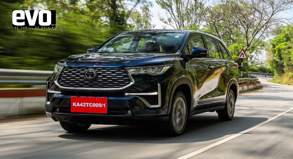 Innova Hycross car featured in auto article highlighting hybrid performance, advanced technology, and premium comfort for modern family travel.