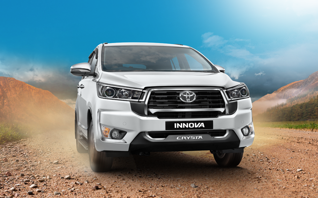 Toyota Innova Crysta car exterior gallery image showcasing stylish MPV stance, performance, and reliability for customers looking to buy Innova Crysta car.
