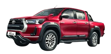 remium Toyota Hilux car bold front profile, durable pickup truck for off road driving, buy Hilux car with strong build and powerful stance