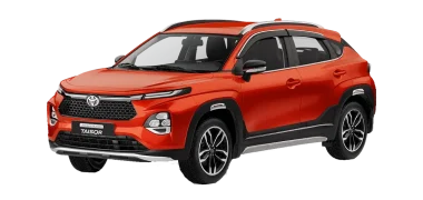 Urban Cruiser Taisor car front angle view, premium compact SUV, buy Taisor car for smooth city drives and bold road presence