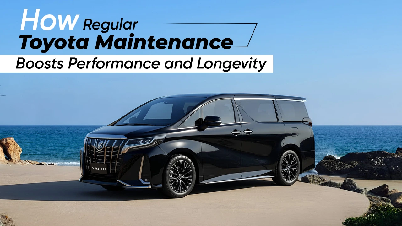 Regular Toyota maintenance boosts performance and longevity, featuring a premium Vellfire car parked by the seaside highlighting reliability, smooth drive, and lasting vehicle health.