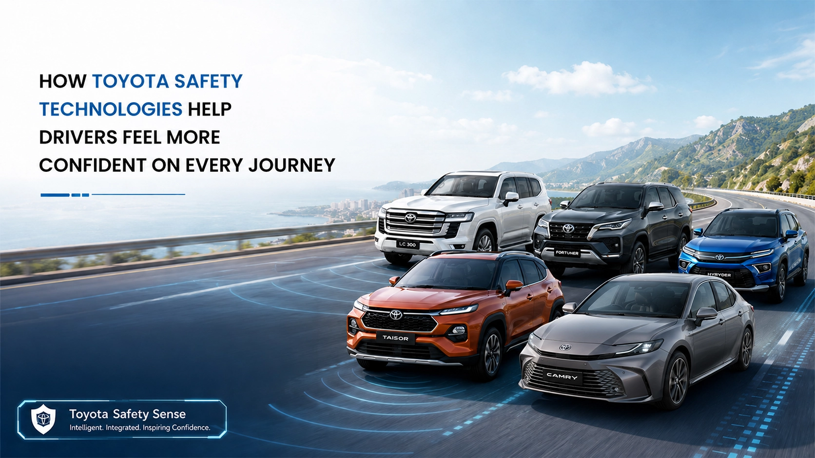 Toyota vehicle equipped with advanced safety technologies, driver-assistance systems, and intelligent features designed to support safer and more confident journeys.