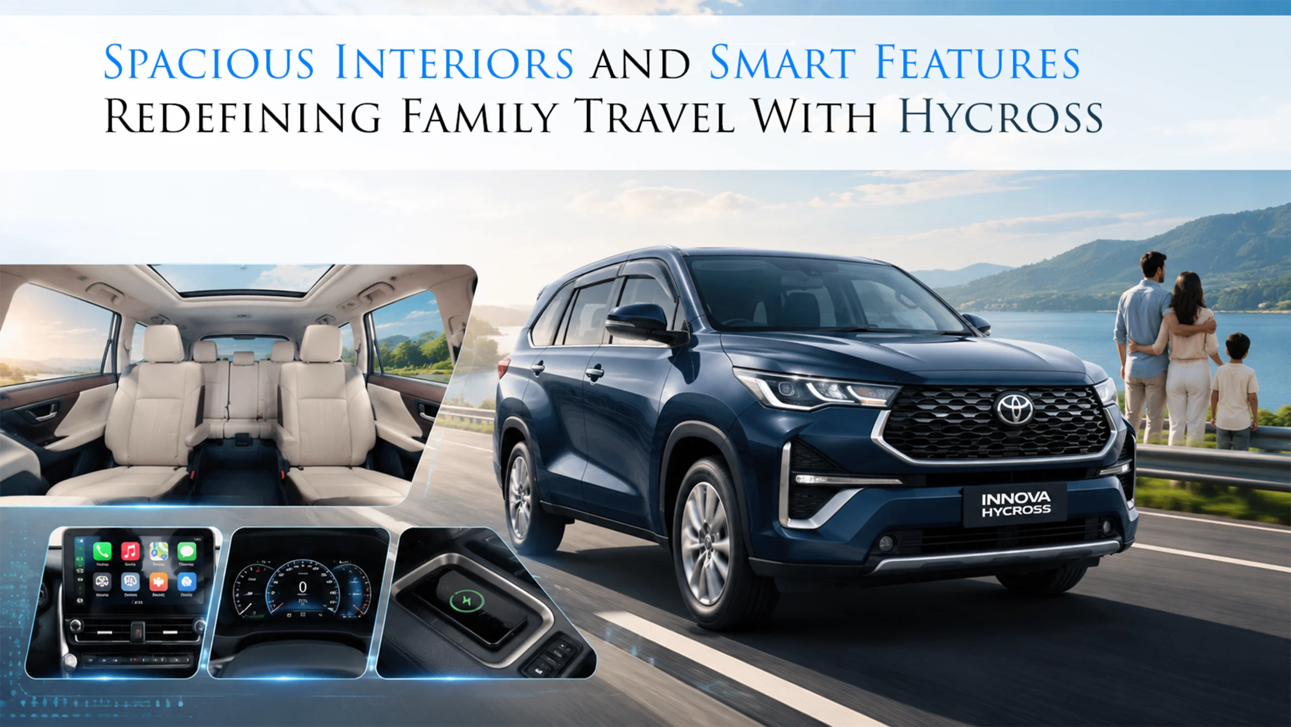 Toyota Innova Hycross showcasing spacious seating, premium cabin design, smart technology, and family-focused comfort for city drives and long-distance travel.